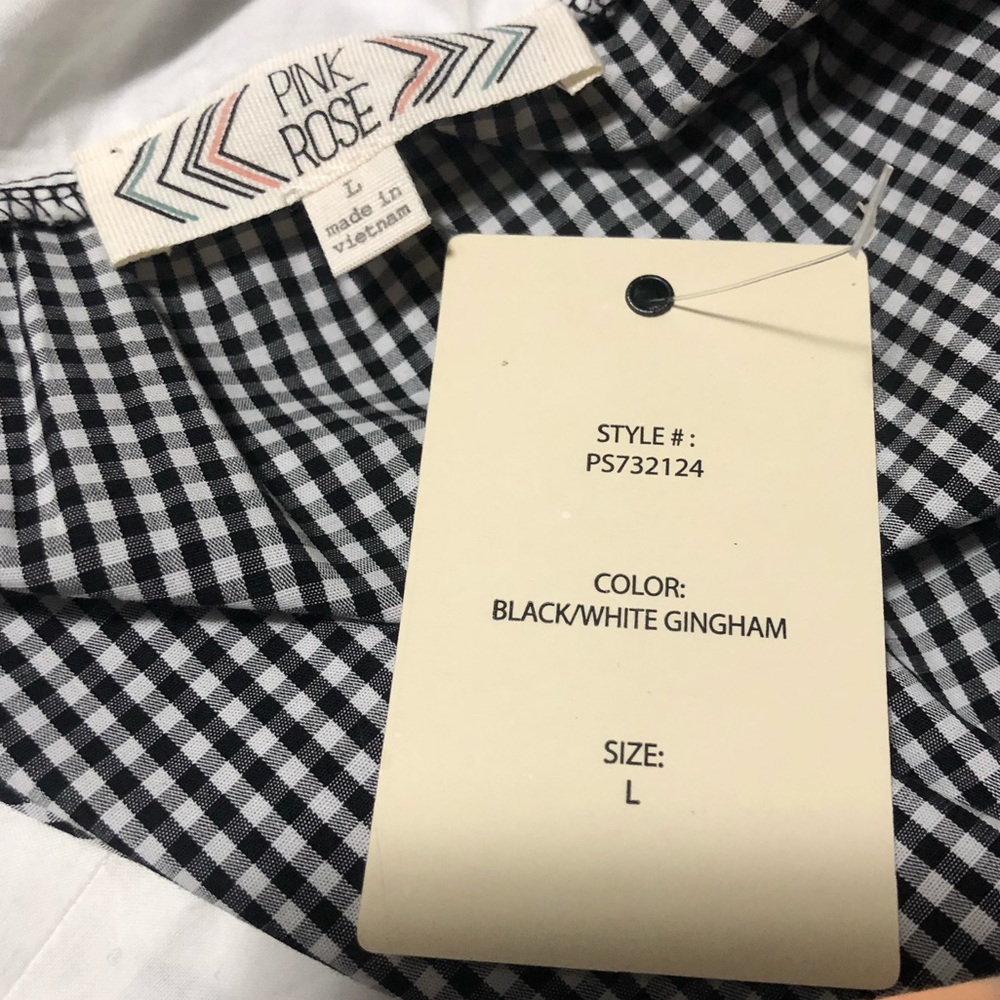 🆕 Pink Rose Gingham Plaid Cold-Shoulder Top - Picture 2 of 5